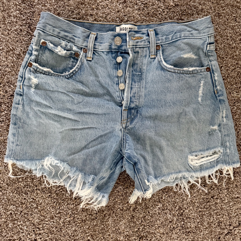Agolde Parker Long Jean Shorts - Light Blue
